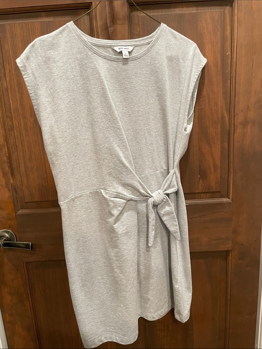 Nine West Heather Gray Tie-Front Midi Dress